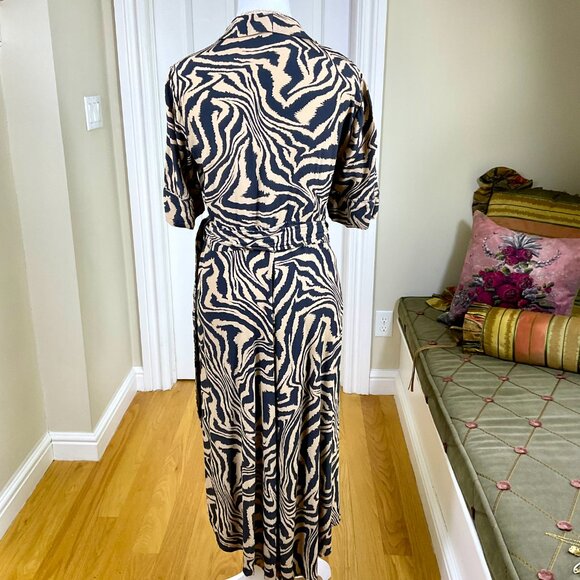 Ganni Wrap Dress Tiger Stripe Tan Black Animal Print (38, 6) - Picture 3 of 8